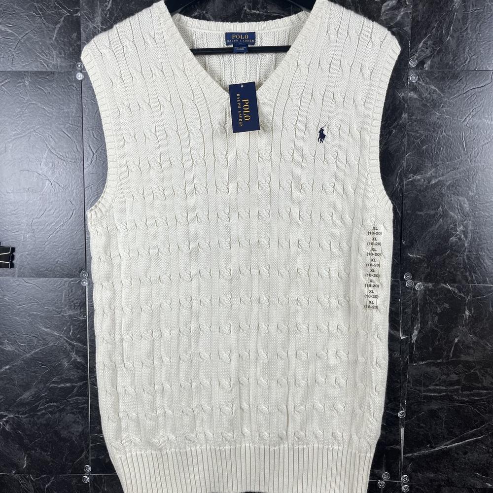 Polo Ralph Lauren Boy's White Cable Knit Sweater Vest XL (Women's Small) -New
